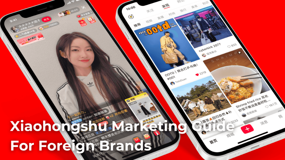 Smartphones showing Xiaohongshu app screens for marketing guide.