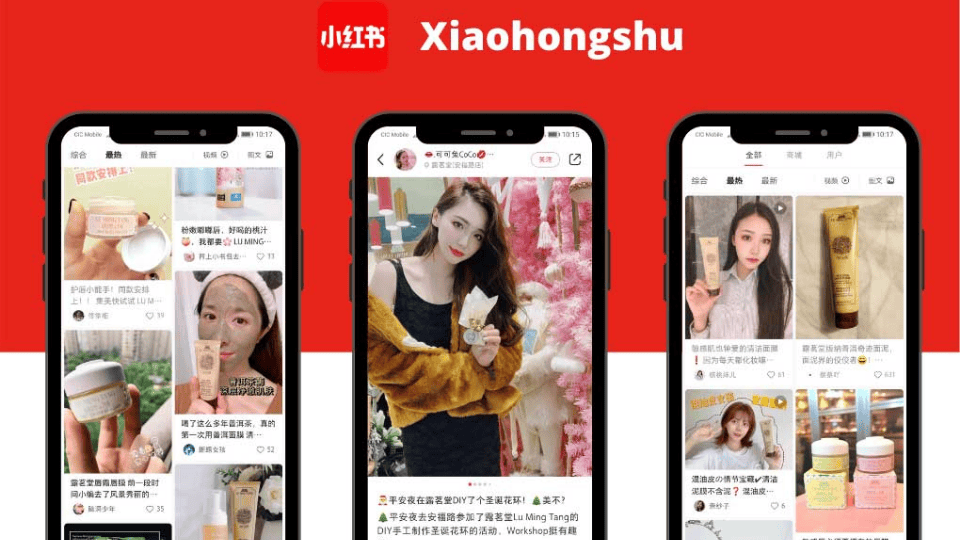 Smartphones display Xiaohongshu app for Little Redbook Marketing.